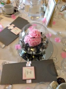 Wedding table centre-pieces in Woodseaves